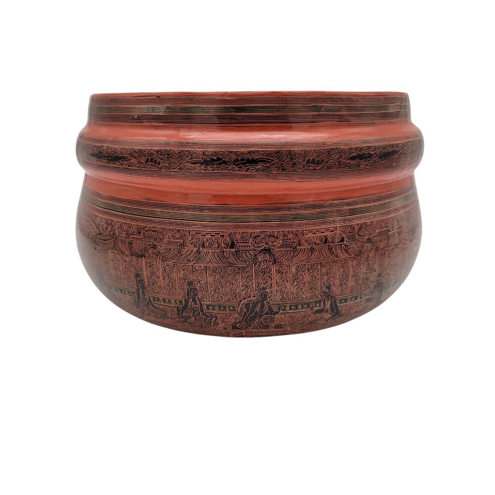 Large Burmese Lacquerware Bamboo Bowl